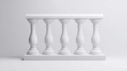 Elegant White Balustrade with Classical Design, Featuring Smooth Curves and Detailed Pillars, Perfect for Architectural and Interior Design Projects