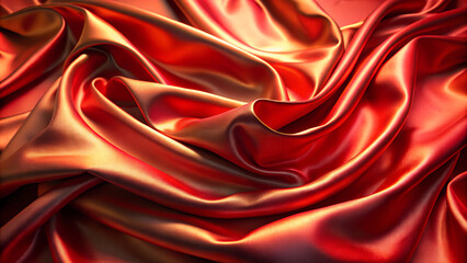 Obraz premium Elegant red silk fabric draped over golden surface, soft light on silky texture and metallic sheen, luxurious warm composition, photorealistic detail