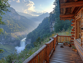 Wooden cabin on a high mountain