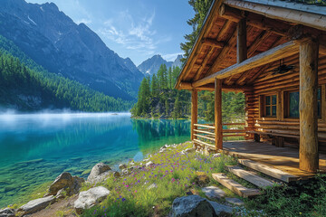 Mountain cabin with a wide veranda