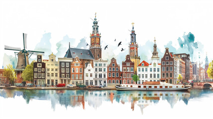 Obraz premium Travel Collage of famous places of the Netherlands, Element for Advertisement, postcard, poster