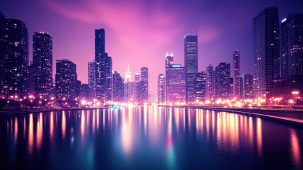 Fototapeta premium Cityscapes and reflections on the water at dusk during the Christmas and New Year festivals.