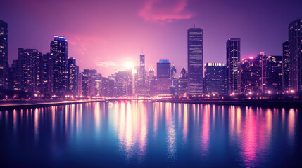 Fototapeta premium Cityscapes and reflections on the water at dusk during the Christmas and New Year festivals.