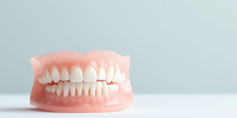 Obraz premium Realistic denture model on light background for dental care and health concepts