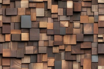 Fototapeta premium A seamless pattern of square wooden tiles in various shades, creating a natural, rustic, and textured backdrop ideal for decor.