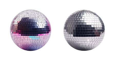 Colorful disco balls display an array of reflections, perfect for adding excitement to any party atmosphere on white background or transparent PNG