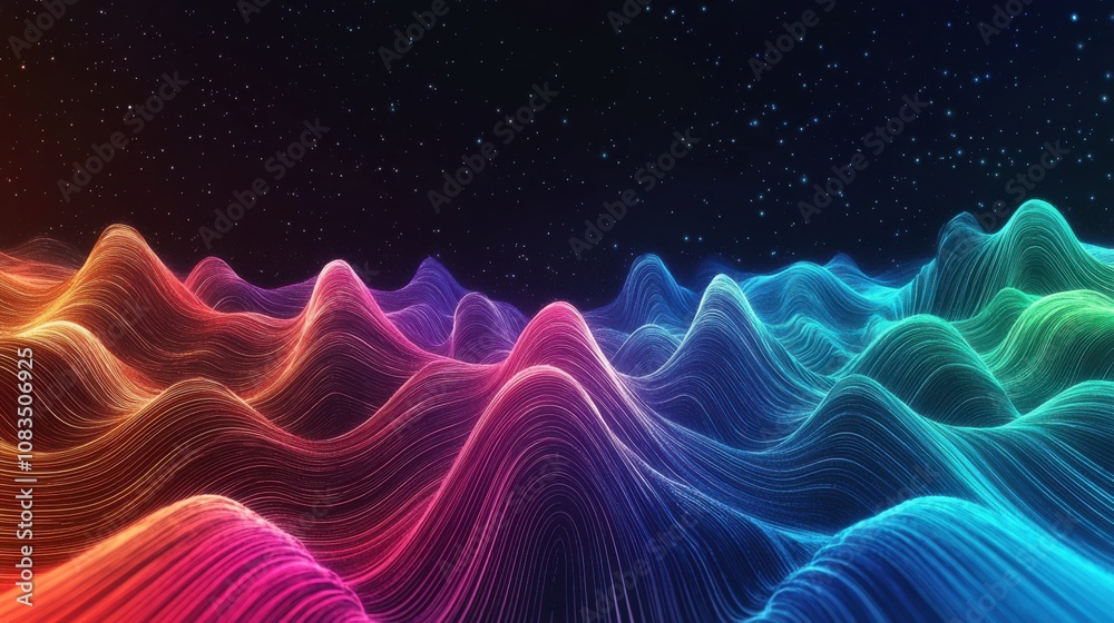 Poster dynamic wave patterns in space digital art abstract environment colorful viewpoint