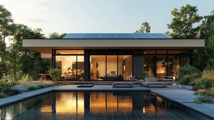 Fototapeta premium New suburban house with a photovoltaic system on the roof