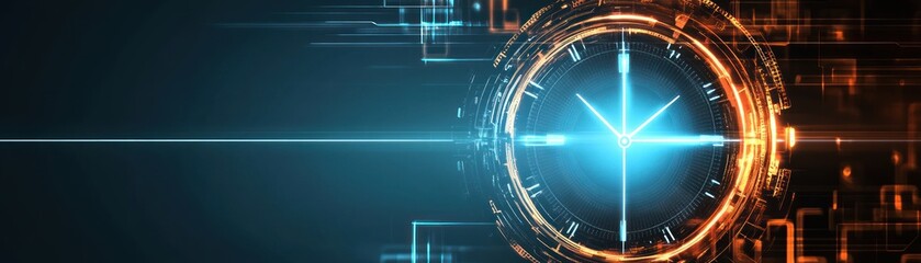 Abstract digital clock design with glowing elements and futuristic lines.