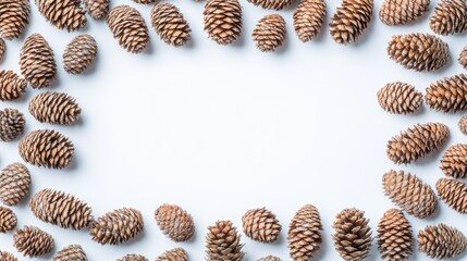 Obraz premium Pine Cones and Fir Branches Frame isolated on white screen
