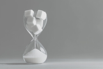 Hourglass with granulated and refined sugar, copyspace