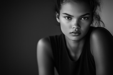 Obraz premium Minimalist portrait of a strong woman, black and white tones