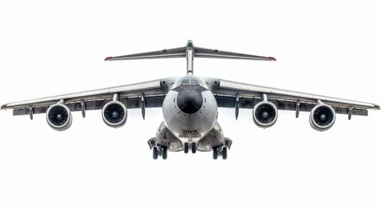 Fototapeta premium A commercial airplane with extended wings, isolated on a white background