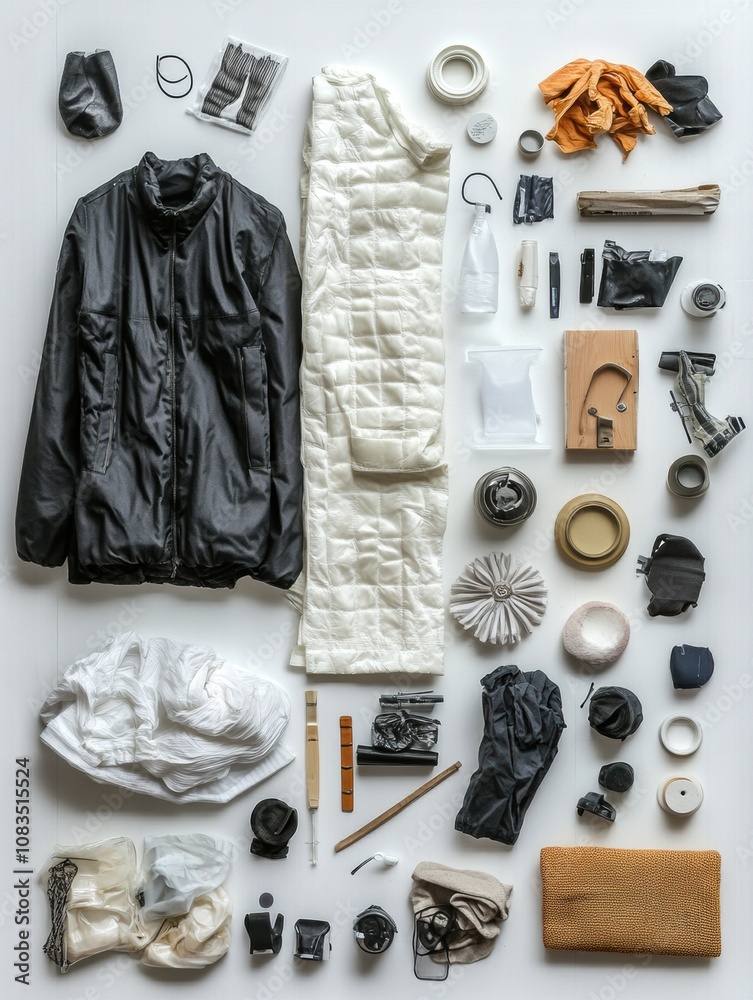 Aufkleber a collection of varied recycled and upcycled items is artfully arranged on a table, showcasing susta