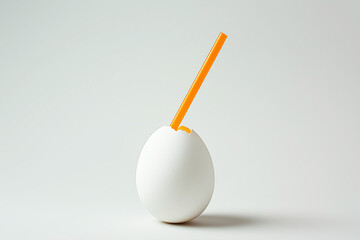 Egg with cocktail straw, eggnog concept