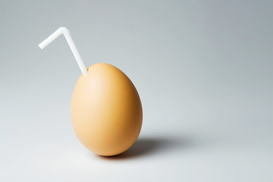 Egg with cocktail straw, eggnog concept, copyspace