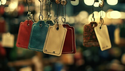 Assortment of discount tags attached to a variety of goods, clear presentation of offers.