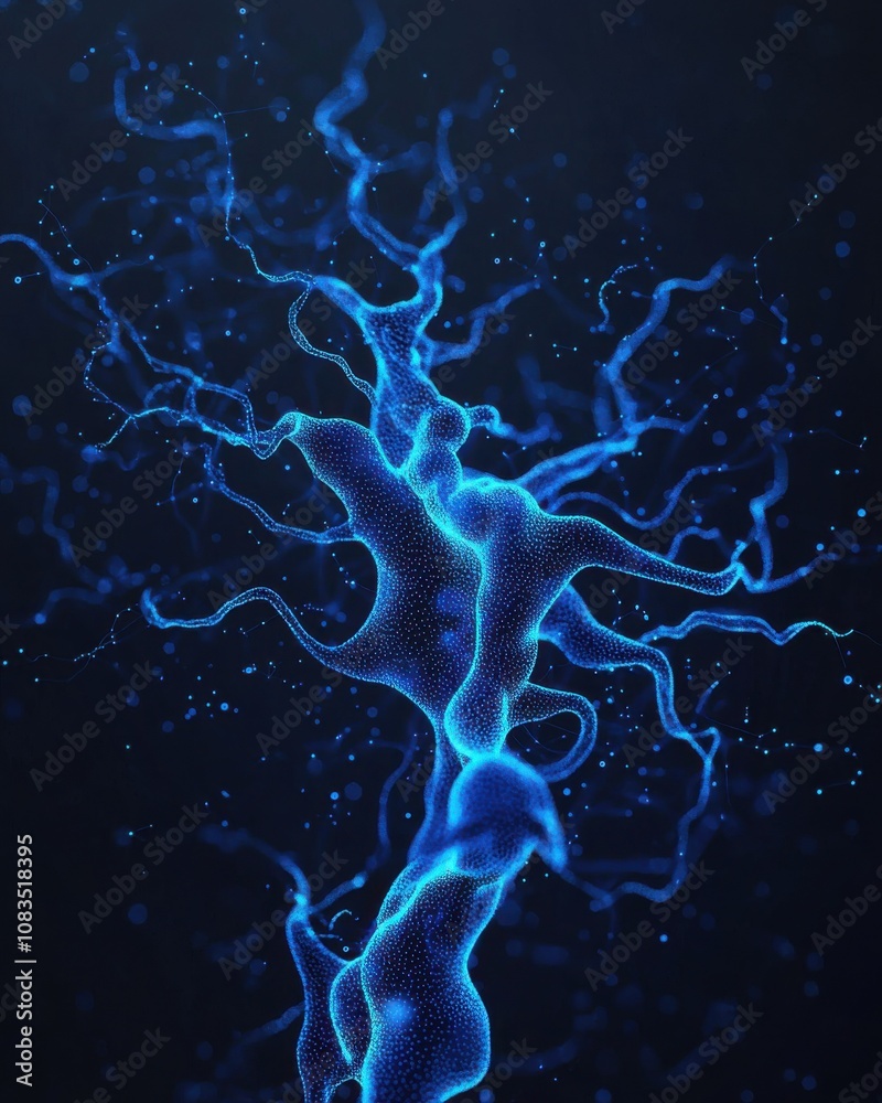 Poster dynamic blue neural network visualization abstract science digital environment close-up view technol