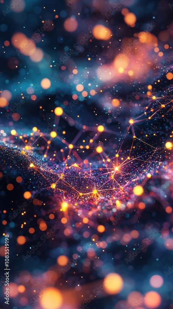 Poster dynamic connection of lights and colors abstract concept digital art cosmic environment wide view vi