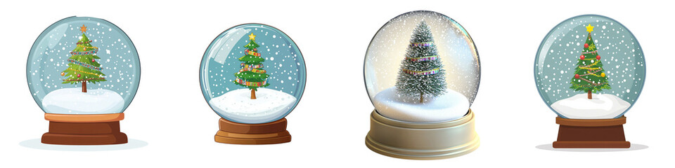 festive collection of Christmas snow globes with decorated trees
