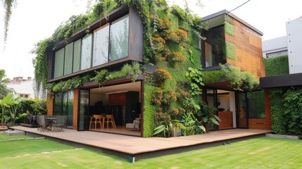 Modern green home with living wall.
