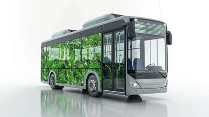 Fototapeta premium A modern electric bus with digital signage, isolated on a white background