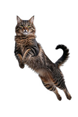 白い背景に描かれるジャンプ中の猫が持つ優雅な印象とリアルなディテール。PNG,生成AI