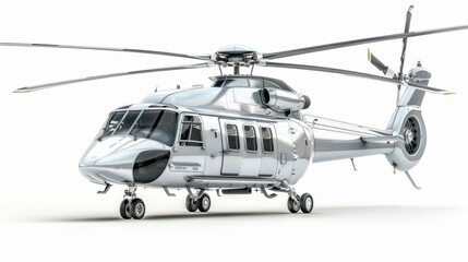 Fototapeta premium A modern helicopter with rotor blades extended, isolated on a white background