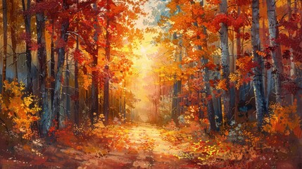 Obraz premium Sunlit autumn forest path.