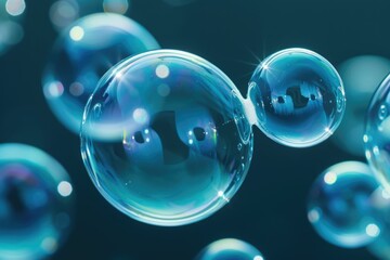 Naklejka premium A close up of a blue soap bubble with a smaller one attached.