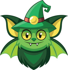 Obraz premium Adorable Green Bat with a Witch Hat