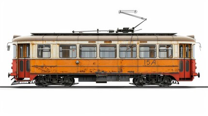 Fototapeta premium A passenger tram with digital route information, isolated on white background