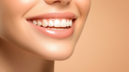 Fototapeta premium Close-up of a smiling mouth showcasing healthy teeth and lips.