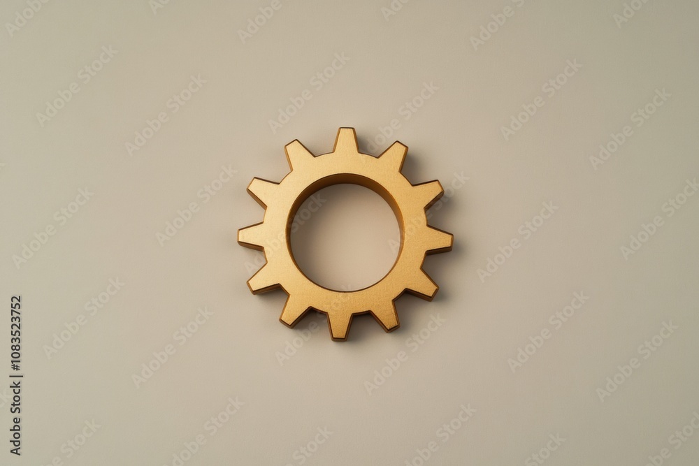 Aufkleber A golden gear symbol rests centrally on a light surface, symbolizing engineering, innovation, and mechanics in a workspace. Generative AI