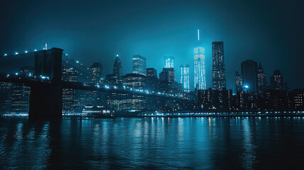 Fototapeta premium At night in the city, tall buildings and bridges