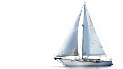 Fototapeta premium A sailboat with folded sails, anchored and ready for transport, isolated on a white background