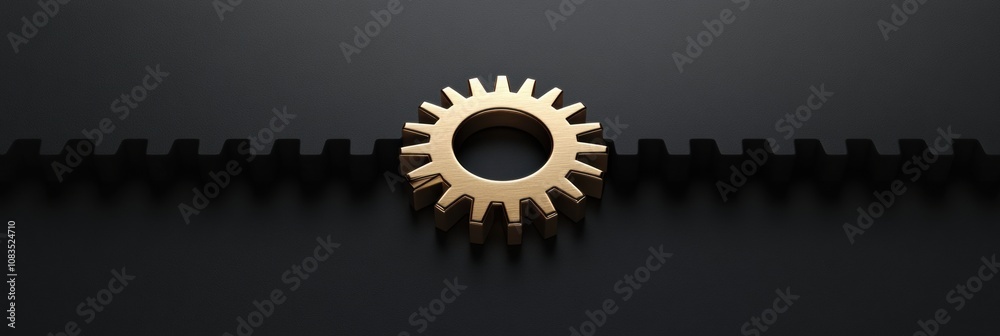 Leinwandbilder a golden gear symbol is centered on a black surface, emphasizing its significance in engineering and