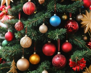 Colorful Christmas tree background for Christmas Day and New Year's Day.
