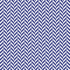 Seamless blue and white pixel herringbone textile pattern vector