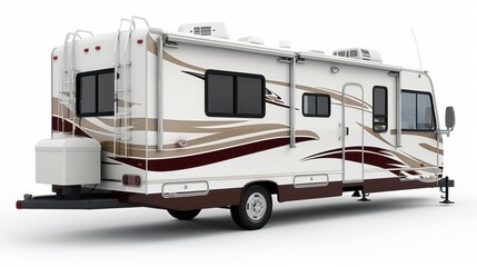 A small recreational RV trailer, isolated on white background