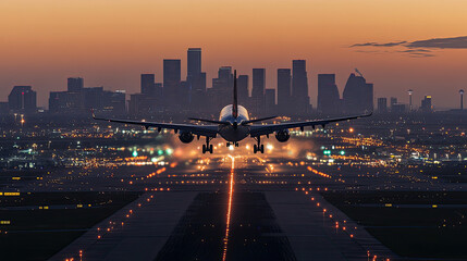 Fototapeta premium The plane takes off from the city airport