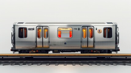 A subway train with open doors, isolated on a white background