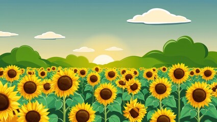 Obraz premium Sunflower fields blooming at sunrise in a scenic landscape nature photography vibrant rural environment