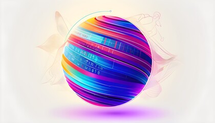 Fototapeta premium illustration of an abstract, rotating digital sphere with patterns resembling AI algorithms, surrounded by faint lines tracing athletic motions