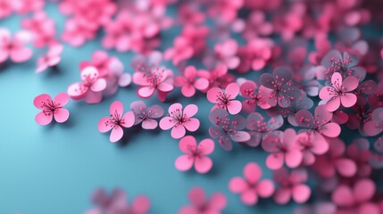Fototapeta premium Cherry blossoms in a vibrant 3D design scattered across a blank background for text.