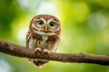 Obraz premium Owl Perched on Branch in Soft Dusk Lighting