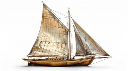Obraz premium A traditional sailboat with raised sails, isolated on white background