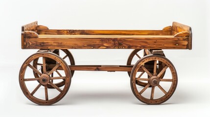 Fototapeta premium A traditional wooden cart with two large wheels, isolated on white background