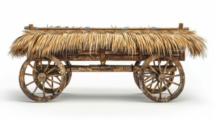 Fototapeta premium A traditional wooden cart with two large wheels, isolated on white background