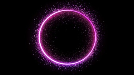 Bright glowing particles forming abstract neon circles in a dynamic design.

